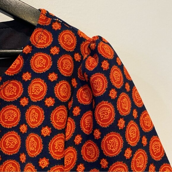 Anonyme Size 6 Mediterranean Moroccan Print Orange and Navy Sheath Dress - Picture 4 of 16